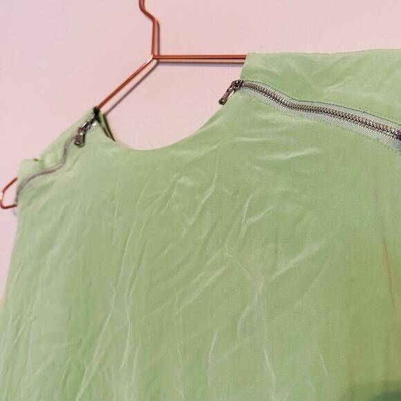 TIBI Eco Cape Green Silk Sleeveless Crew Neckline Zippers Shift Dress Size 6 - Picture 8 of 16